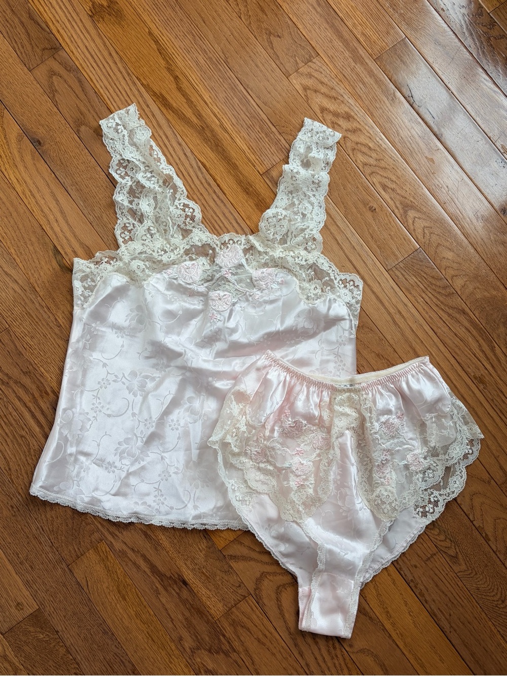 Vintage 90s Pink Satin Lace Cami + Tap Shorts Set Romantic Coquette